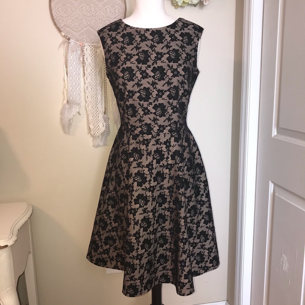 Tahari Black & Nude Crochet Lace Cocktail Dress - Picture 2 of 8
